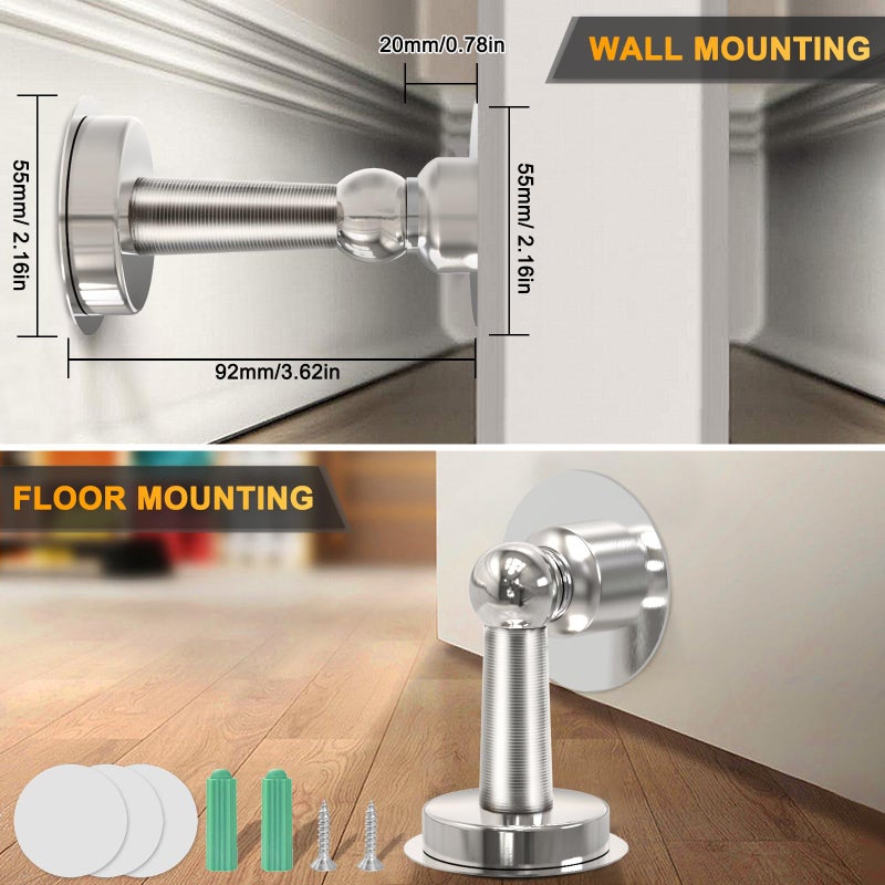 COCIVIVRE 6 Pack Magnetic Door Stopper, COCIVIVRE Magnet Door Stop Stainless Steel for Wall and Floor Mounting, No Drilling Doorstop with Adhesive Tape Hold Your Door Open, Silver - Image 4